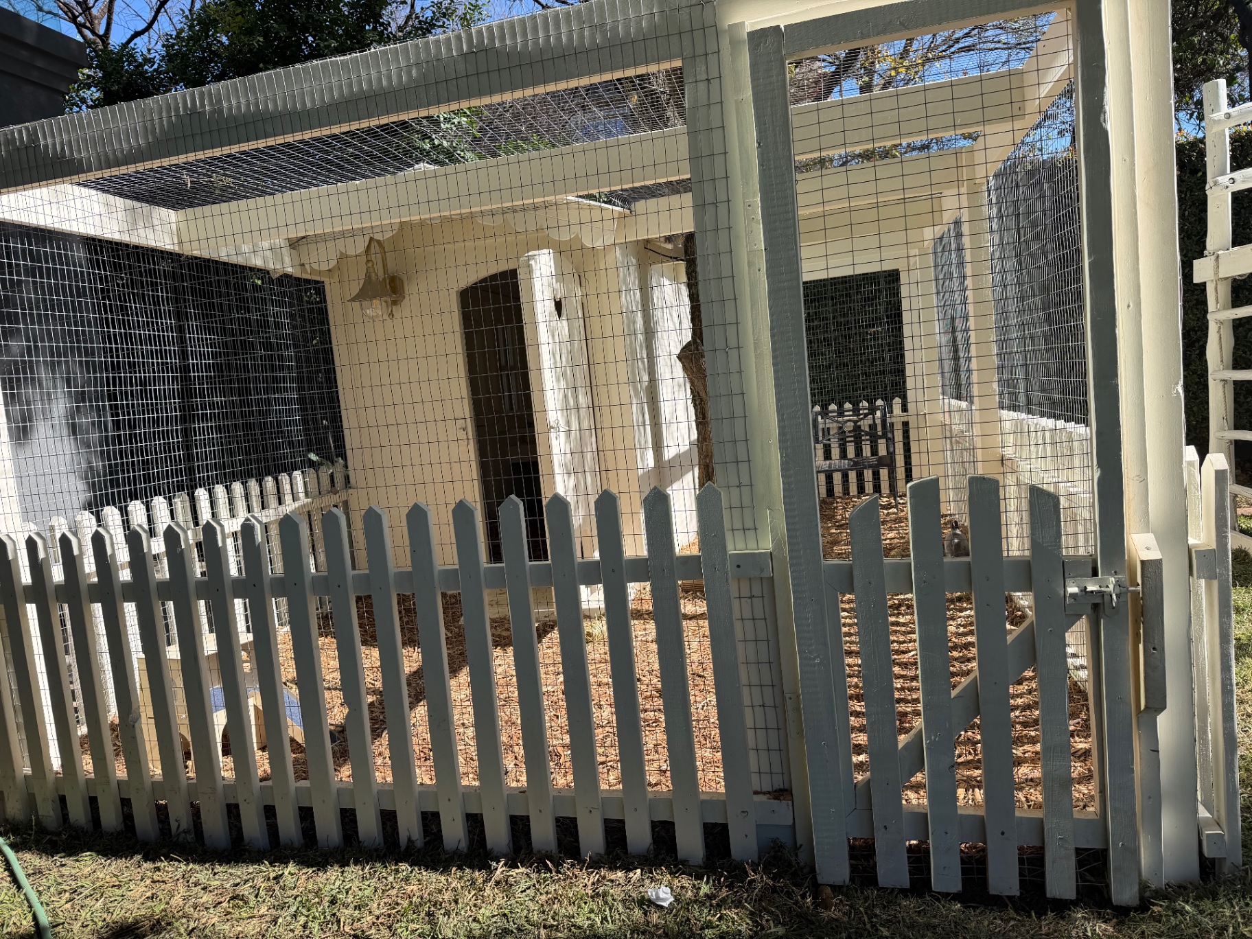 The bunny farm โ picket fence, hutch and outdoor run
